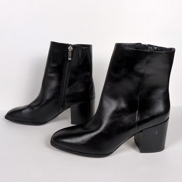 NORDSTROM Vanna Heeled Ankle Bootie Black Leather Side Zip Square Toe Women's 8 - Picture 5 of 8